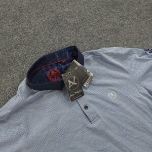 Au Noir Polo Shirt Mens Large Blue Markov Mercerized Geometric Bighorn Golf NEW